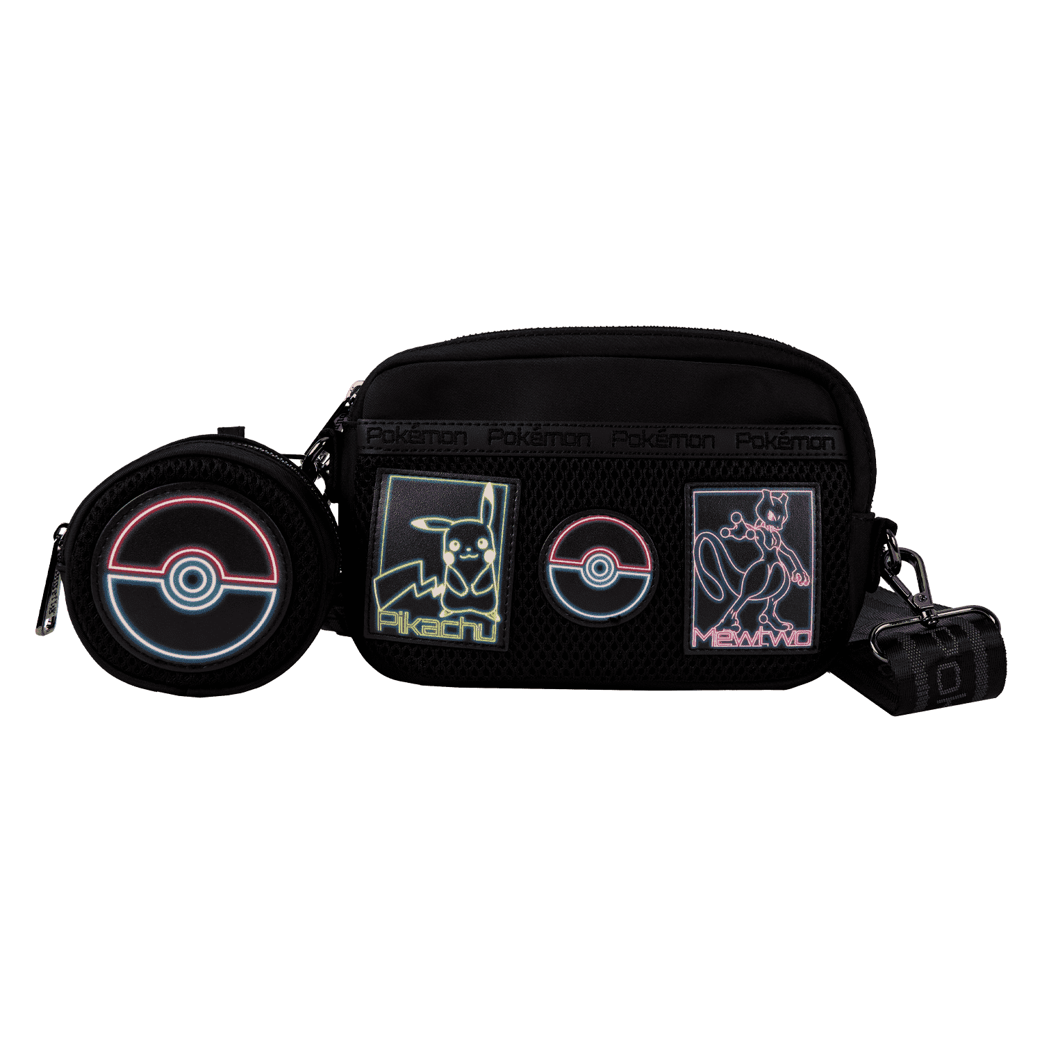 Pokmon Pikachu & Mewtwo Glow Nylon Sling Crossbody Bag with Coin Bag - Figurine Bags